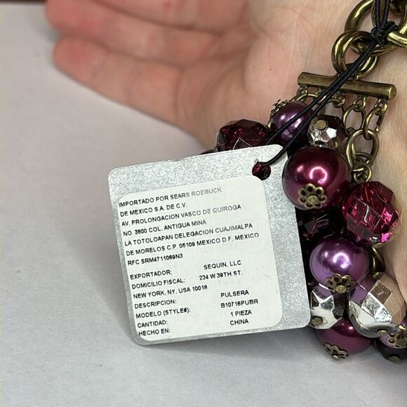 NWT Cha Cha Charm Women’s Multi Toned Purple Beaded Bauble Statement Bracelet - Picture 3 of 8